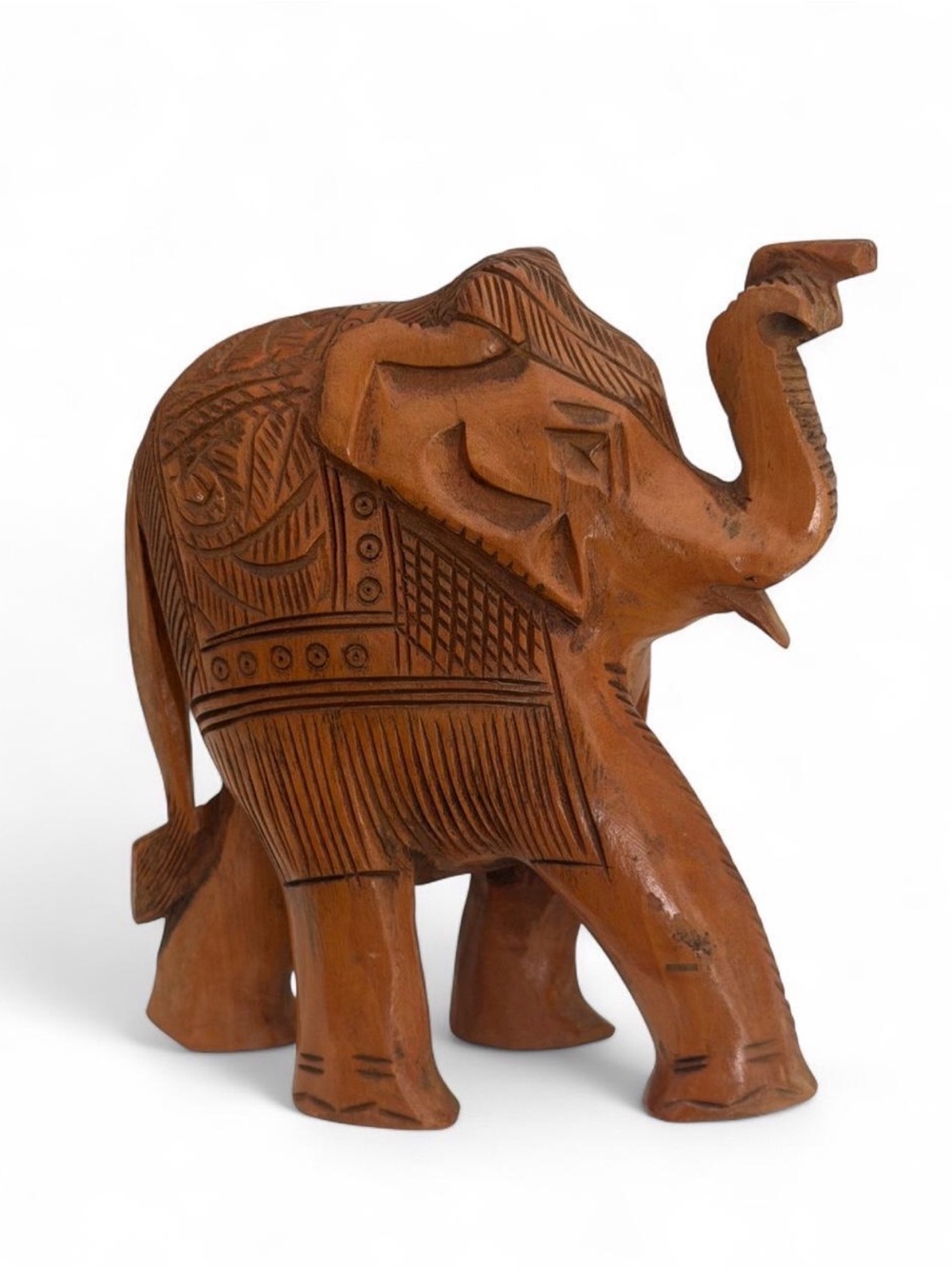 Hand-Carved Brown Wooden Elephant Sculpture - Home Accents